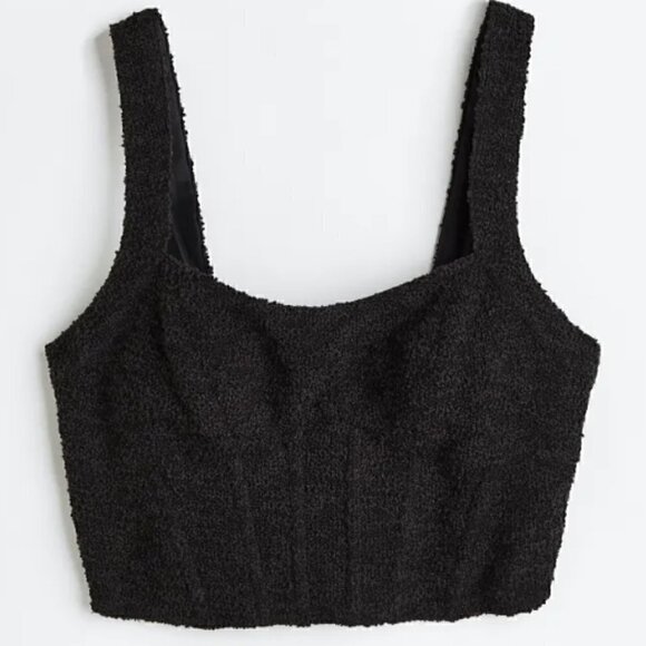 NWOT H&M TEXTURED-WEAVE CORSET-STYLE TOP SIZE M BLACK - Picture 2 of 3